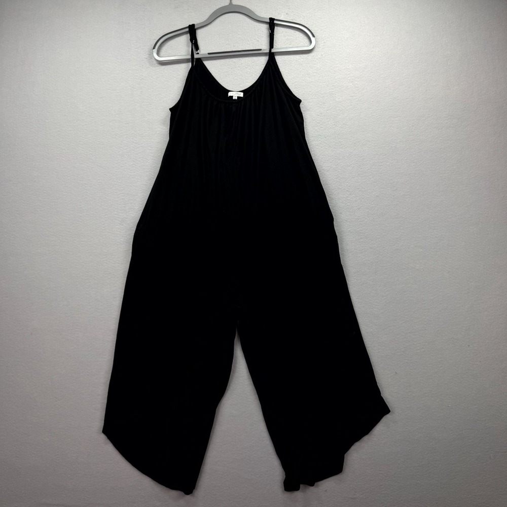 Z Supply Flared Jumpsuit Womens Medium Black Stretch Loose Wide Romper Pockets